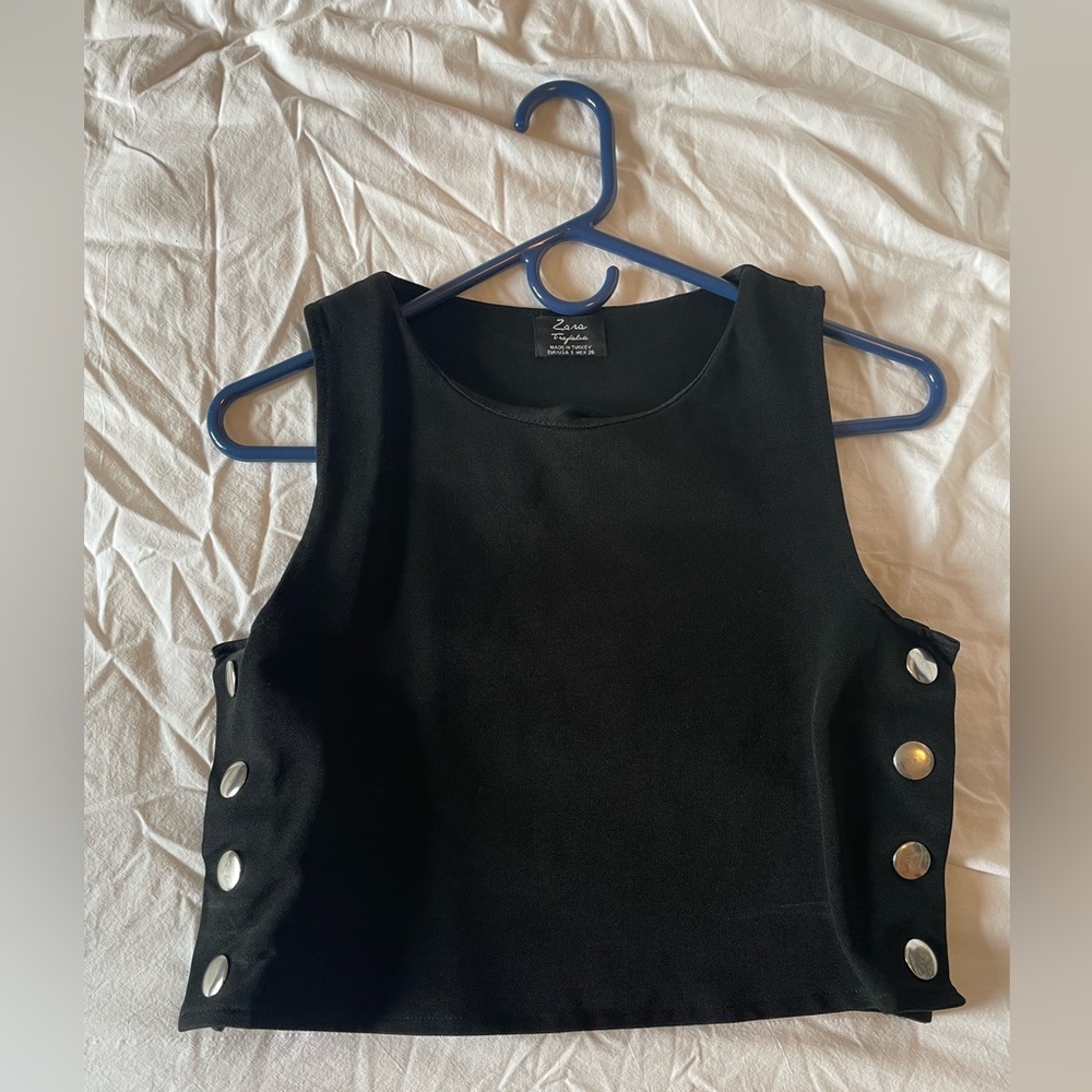 Zara Black Crop with silver button detailing